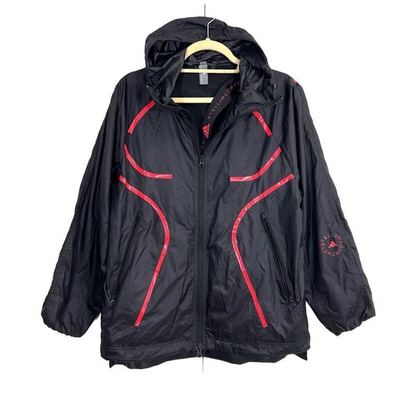 Stella McCartney Adidas Jacket Women’s XS Black Windbreaker Hooded Packable - Picture 1 of 9